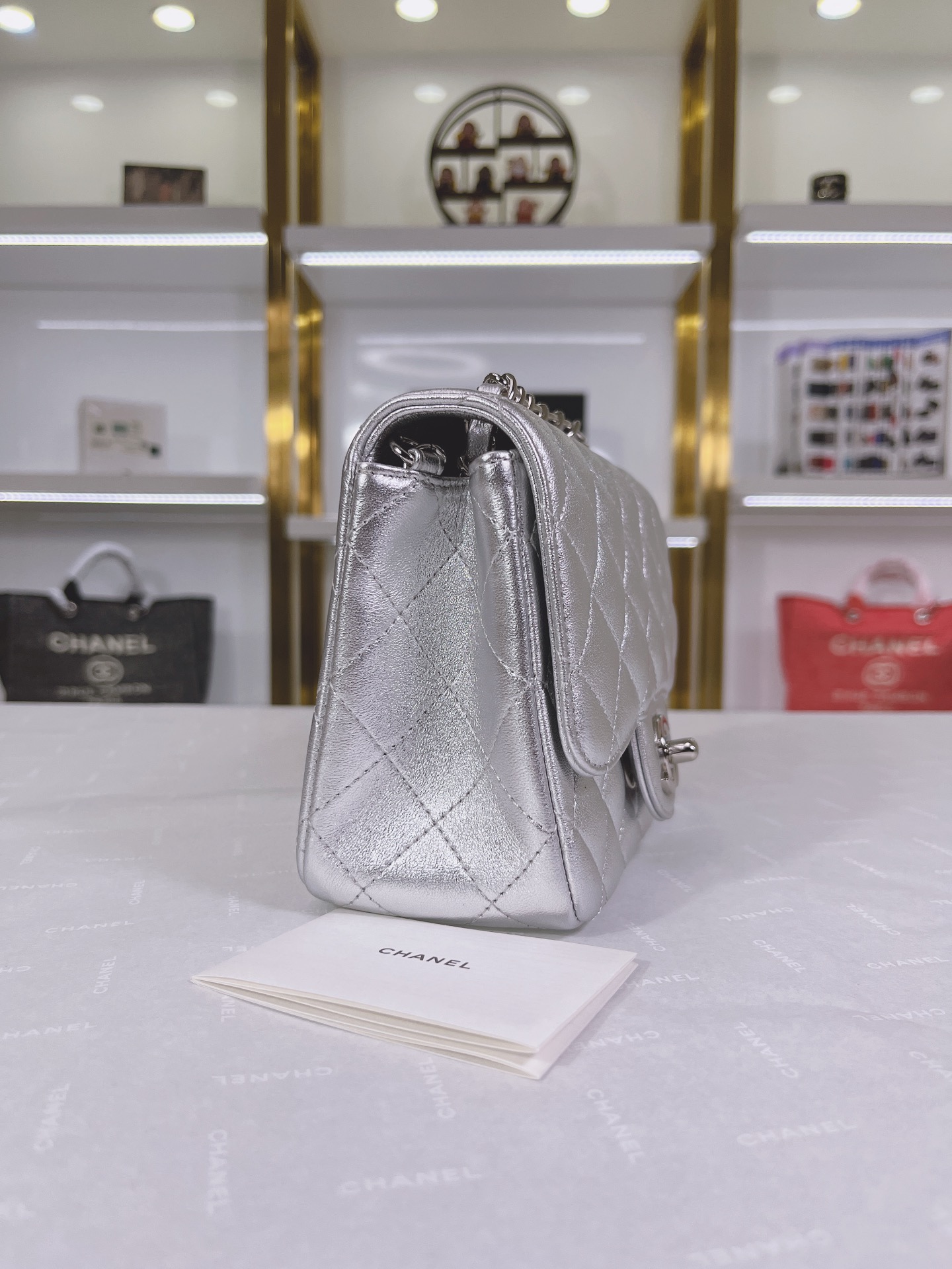 Chanel Quilted Silver Flap Bag - Image 4