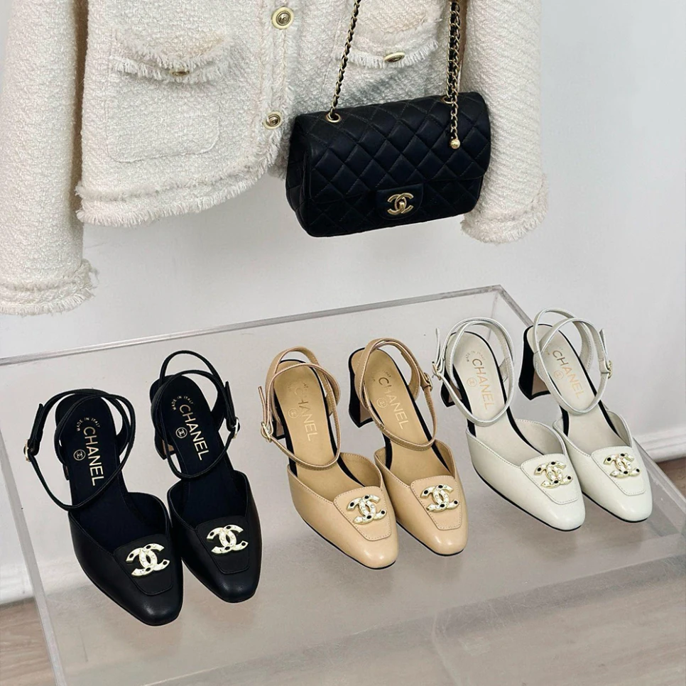 CHANEL Double C Calfskin Heels - Image 1