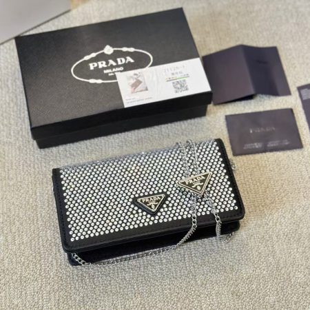 Prada Flap Card Holder with Chain - Image 2