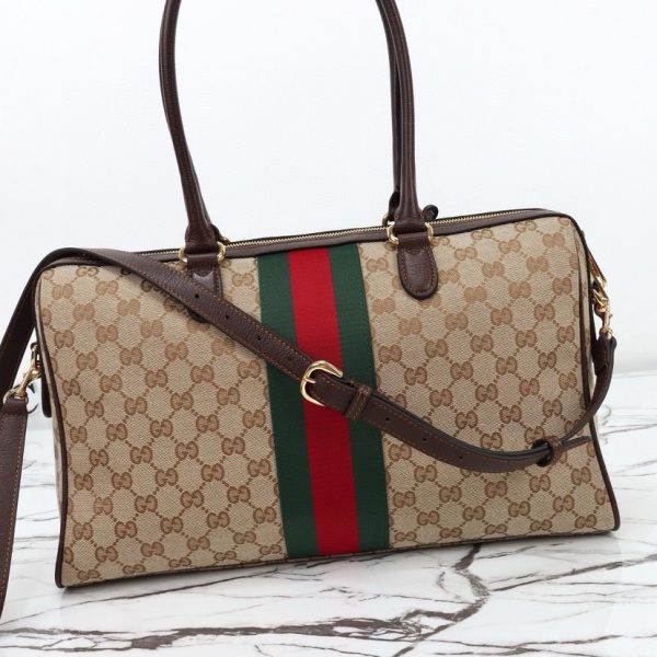 Gucci Borsetto Medium Boston Bag in Sand and Brown GG Canvas