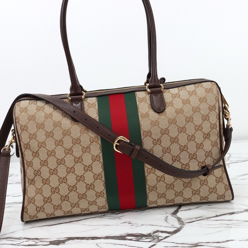 Gucci Borsetto Medium Boston Bag in Sand and Brown GG Canvas - Image 7