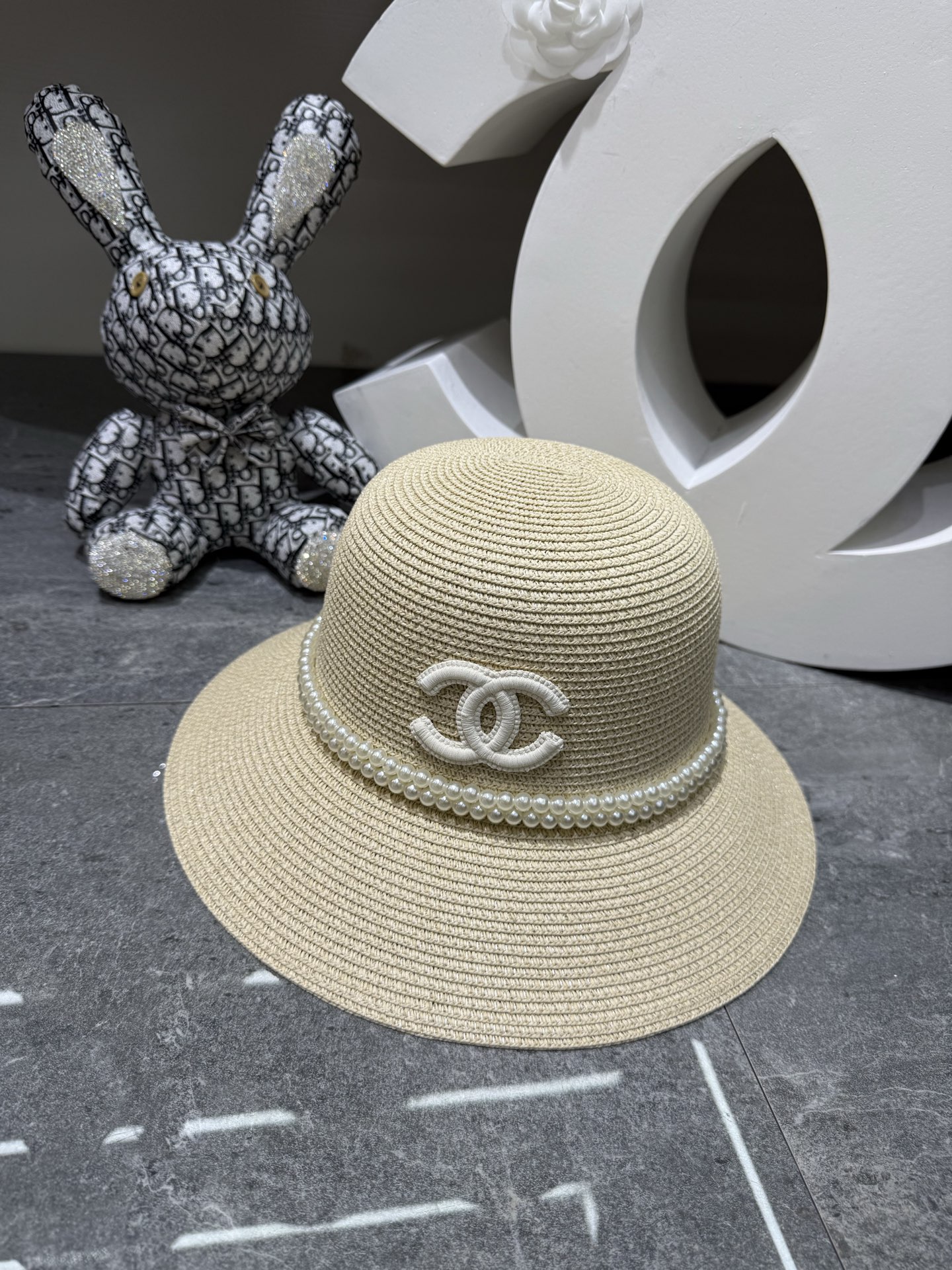 Chanel Pearl-Adorned Straw Hat - Image 2
