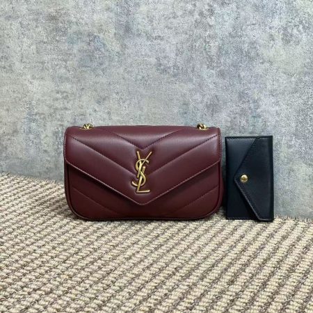 YSL Loulou Mini Chain Crossbody Bag Burgundy