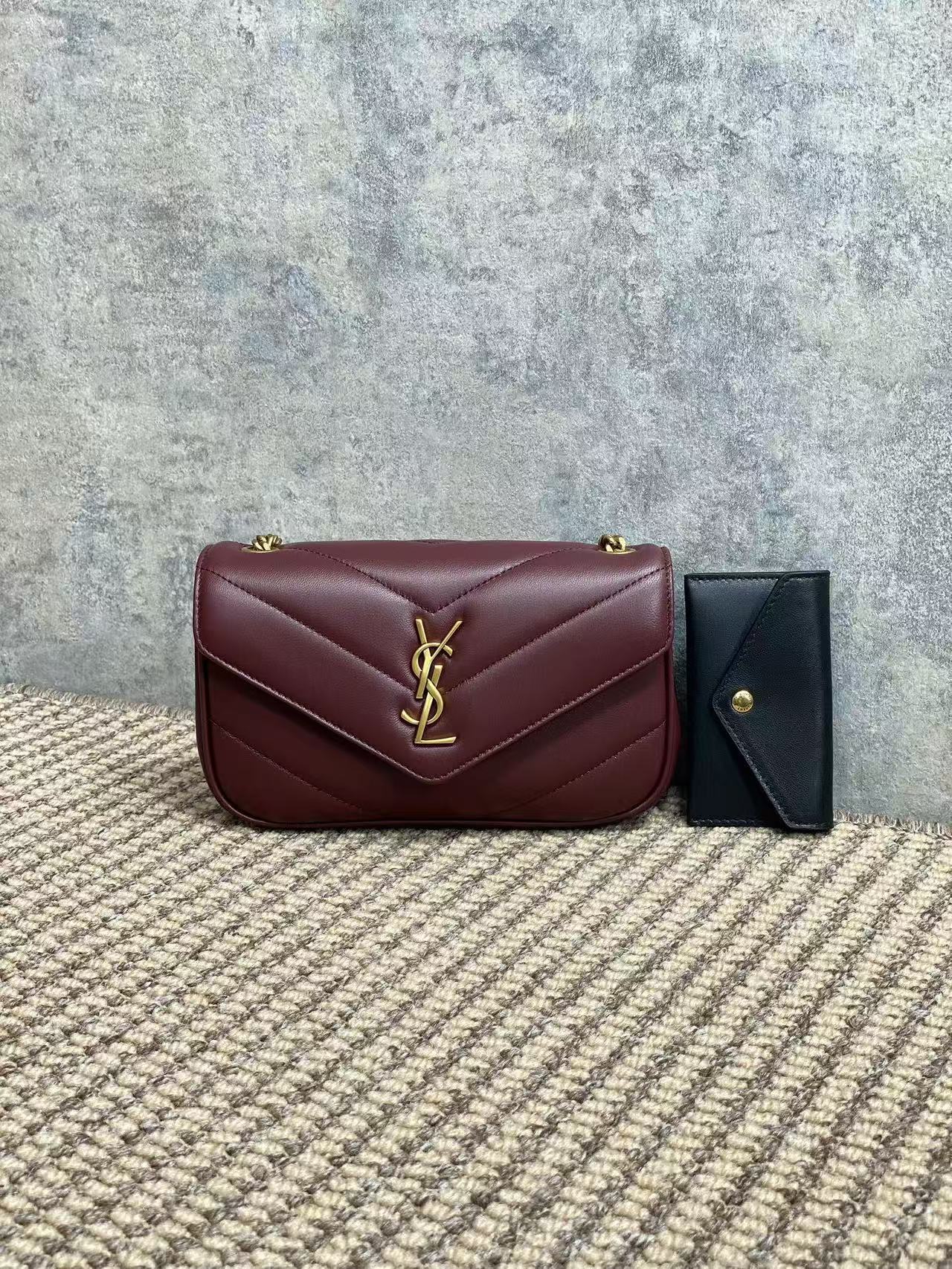 YSL Loulou Mini Chain Crossbody Bag Burgundy - Image 1