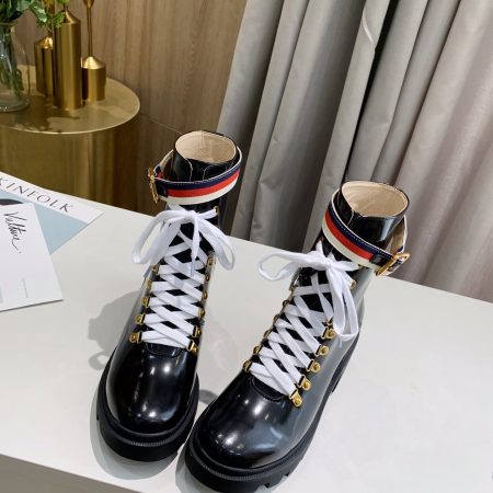 Gucci Sylvie Web Accent Combat Boots - Image 2