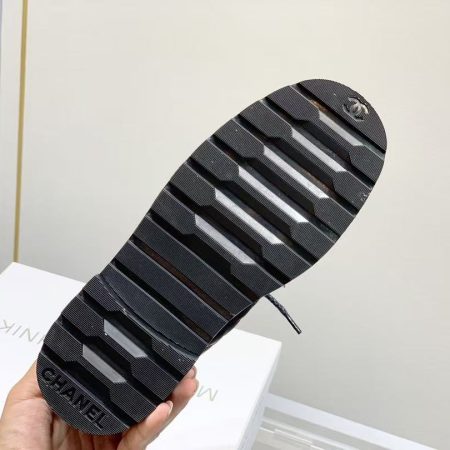 Chanel Shiny Qulited Lace Up Combat Boots Black - Image 7