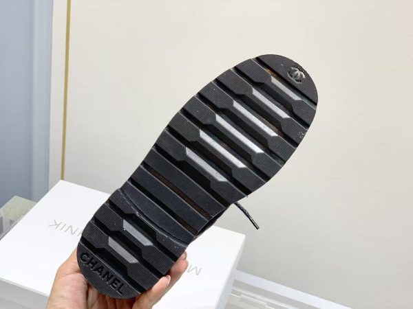 Chanel Shiny Qulited Lace Up Combat Boots Black
