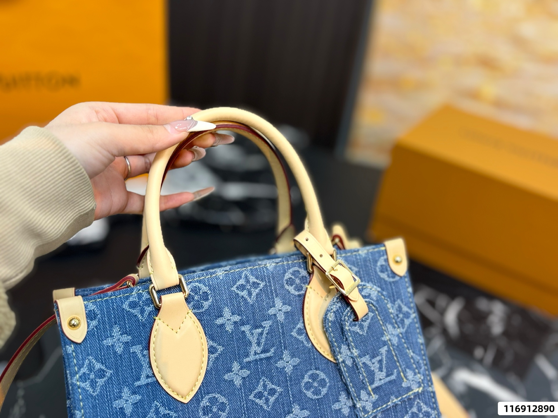 LV Monogram Denim OnTheGo PM Bag - Image 6