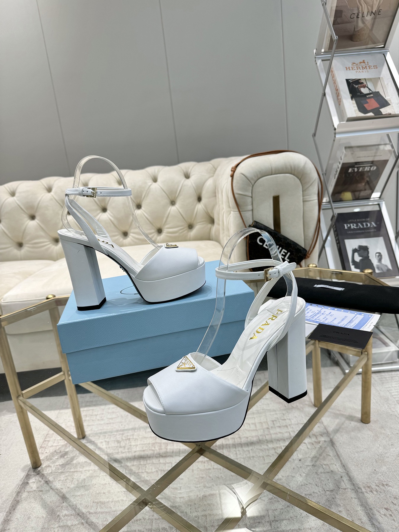 Prada Buckle Square-Heel Sandals - Image 10