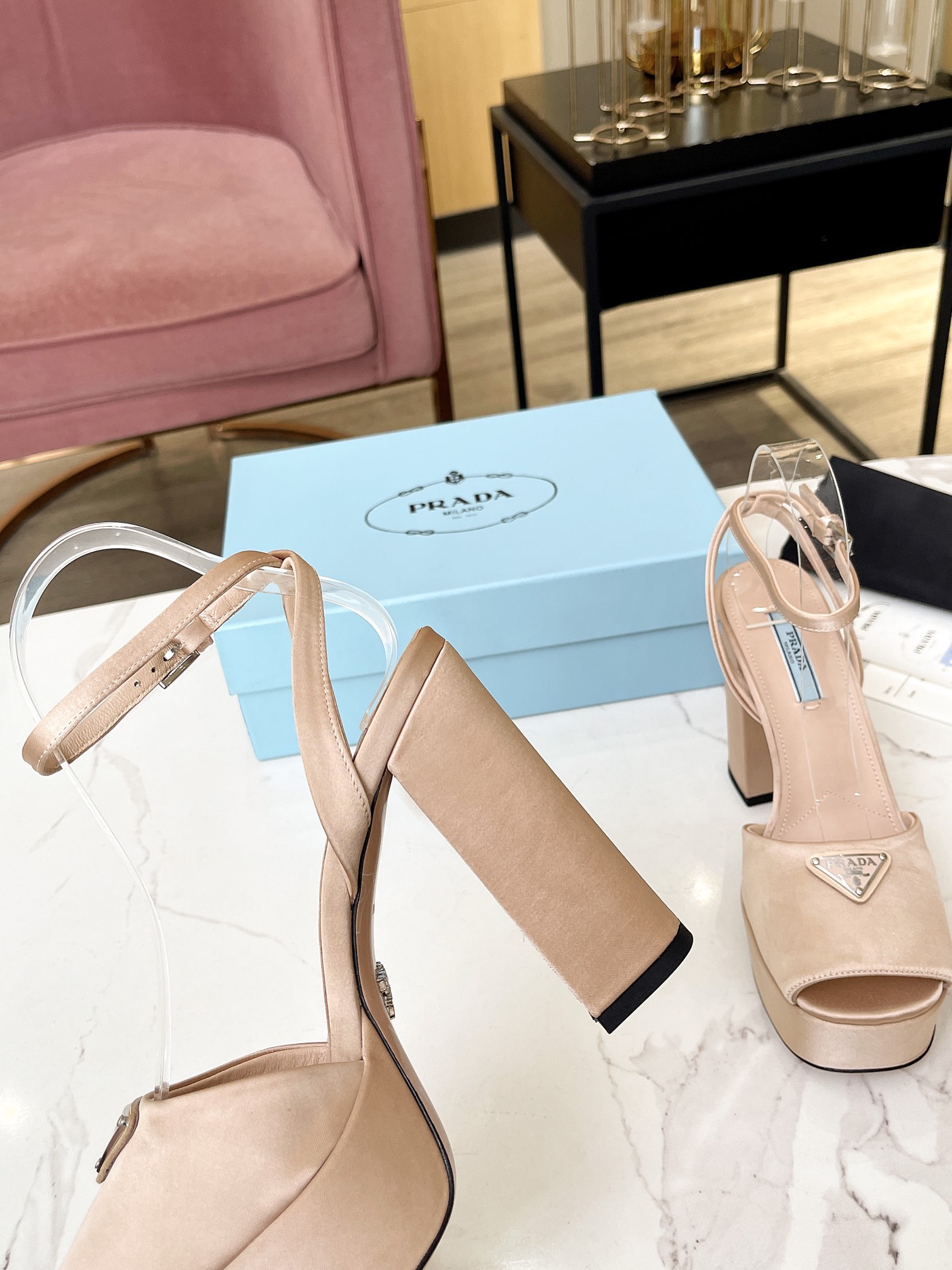 Prada Buckle Square-Heel Sandals - Image 13