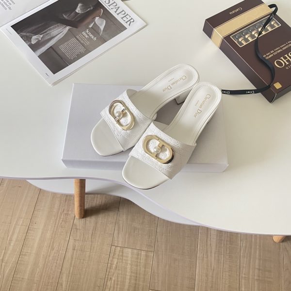 Dior 26P CD-style Pearl-Embroidered Chunky-Heel Slippers