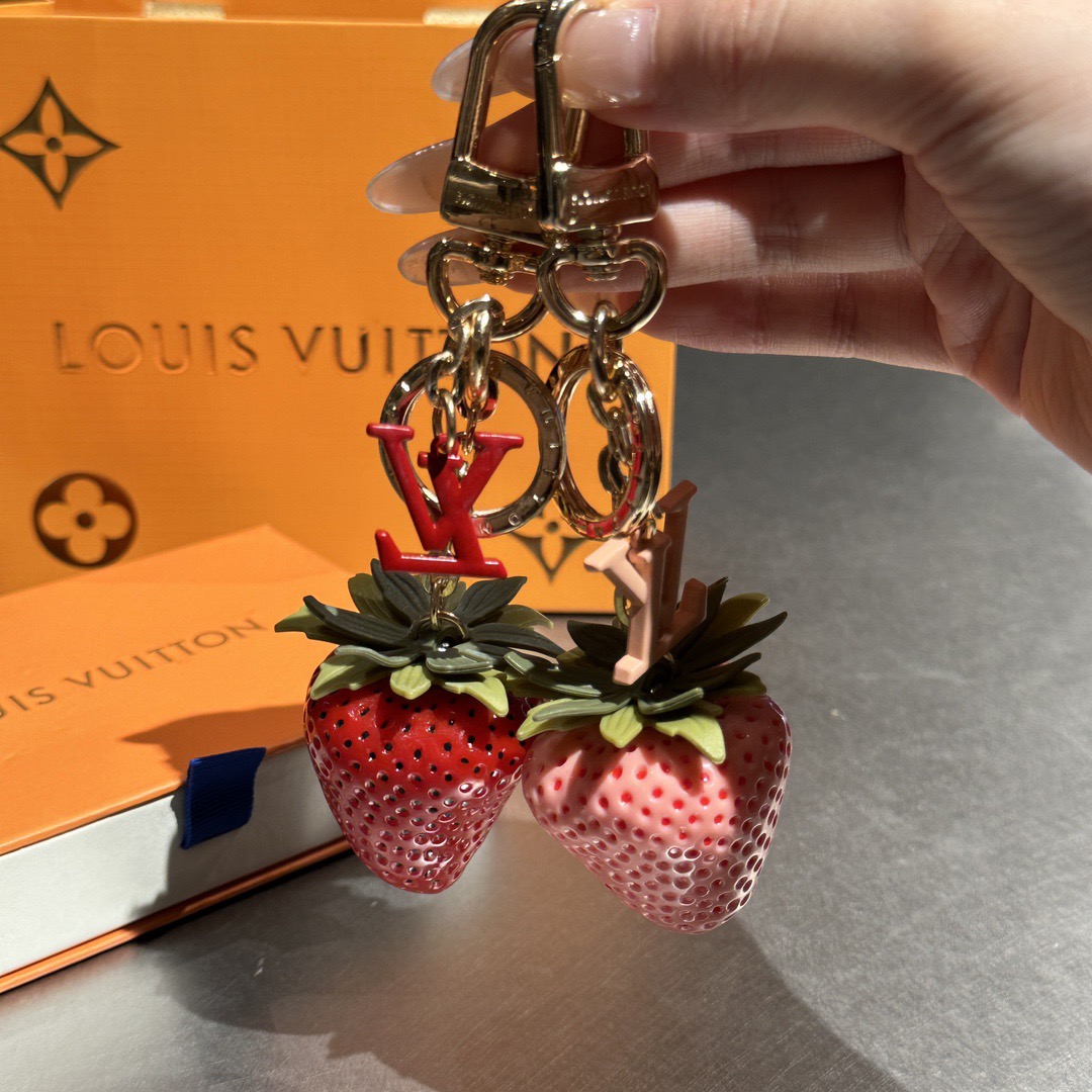 LV Strawberry Bag Charm Keychain - Image 2