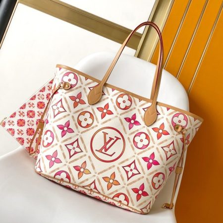 LV Neverfull MM Pool Coral in Canvas