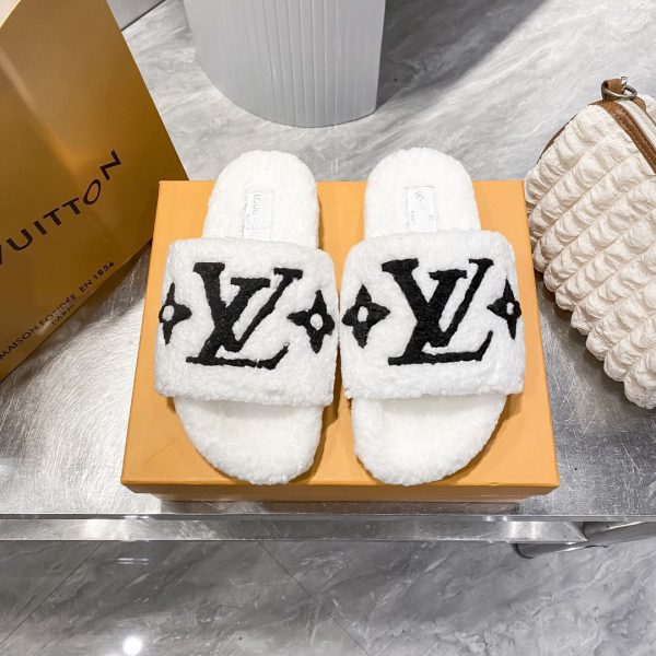 LV His & Hers Furry Slippers Sandals