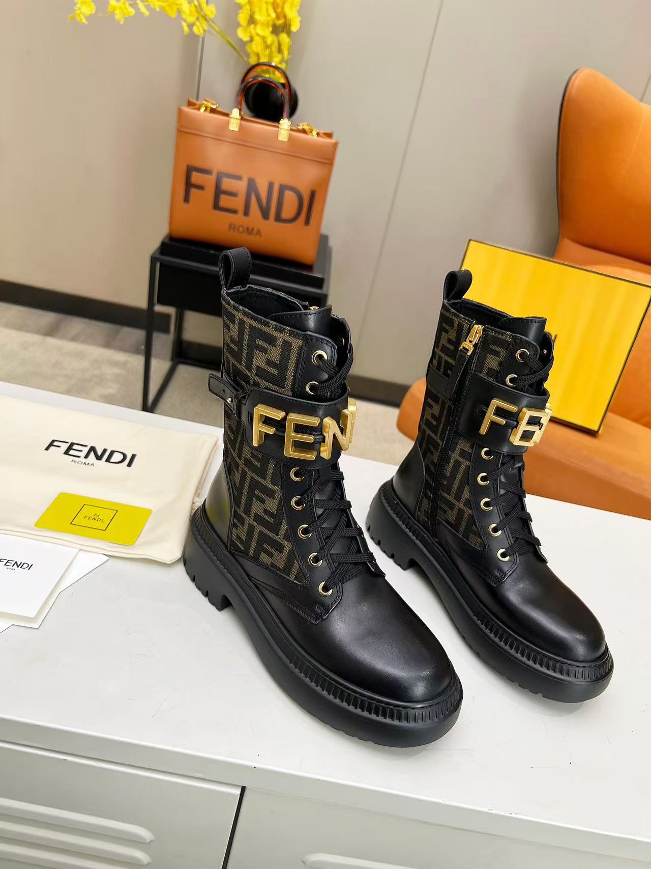 Fendi Fendigraphy Signature Logo Cuff Boots - Image 1