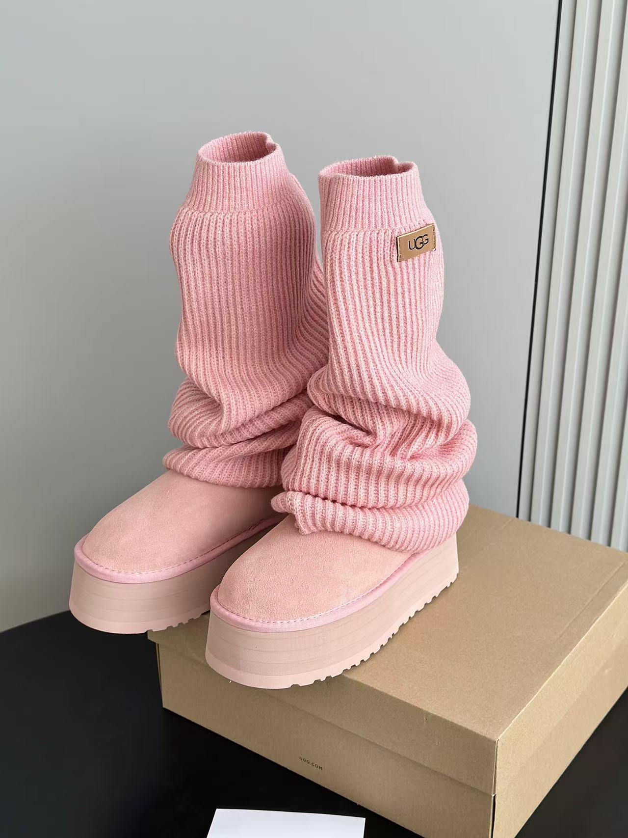 UGG Mini Dip Pink Sock Boot with Thick Sole Snow Boot - Image 1