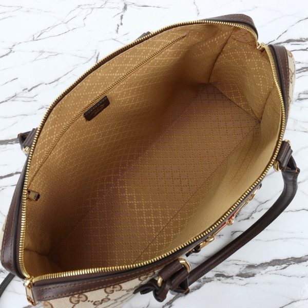 Gucci Borsetto Medium Boston Bag in Sand and Brown GG Canvas