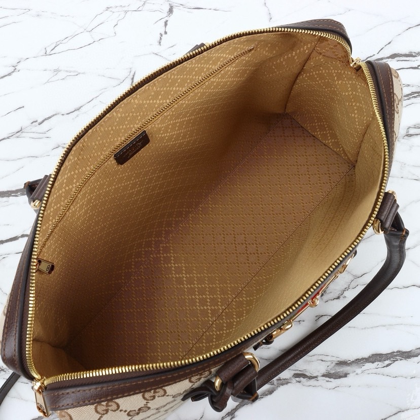 Gucci Borsetto Medium Boston Bag in Sand and Brown GG Canvas - Image 10