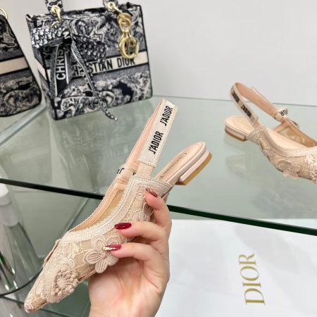 Dior Embroidered Sandals Slingback Flat Mules Pump Pink - Image 2