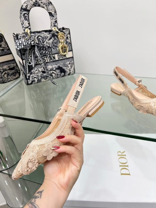 Dior Embroidered Sandals Slingback Flat Mules Pump Pink