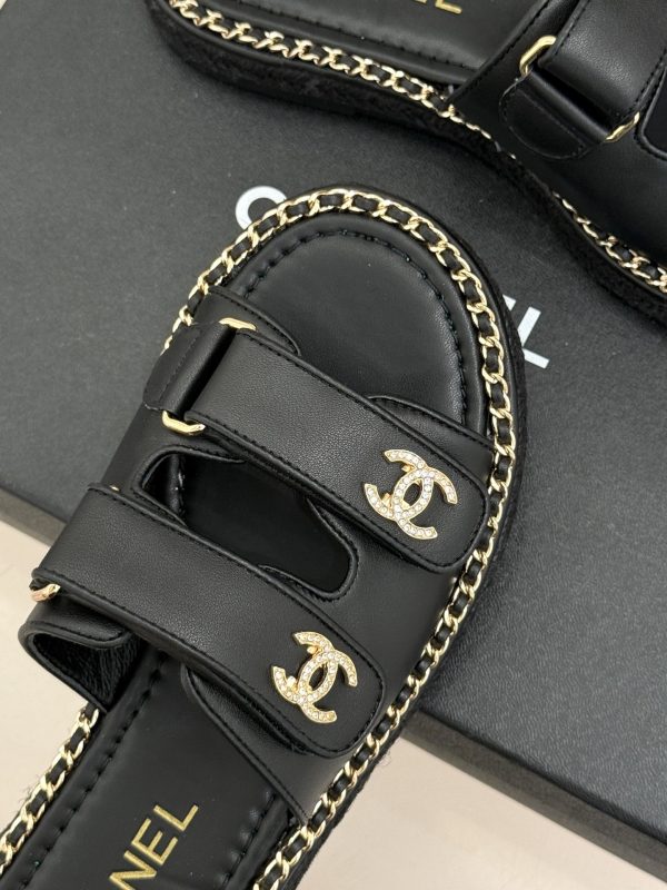 Chanel Black CC Double Breasted Flat Slippers Sandals