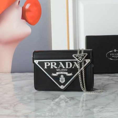 Prada Spazzolato Triangle Logo Plate Flap Chain Crossbody Bag - Image 1
