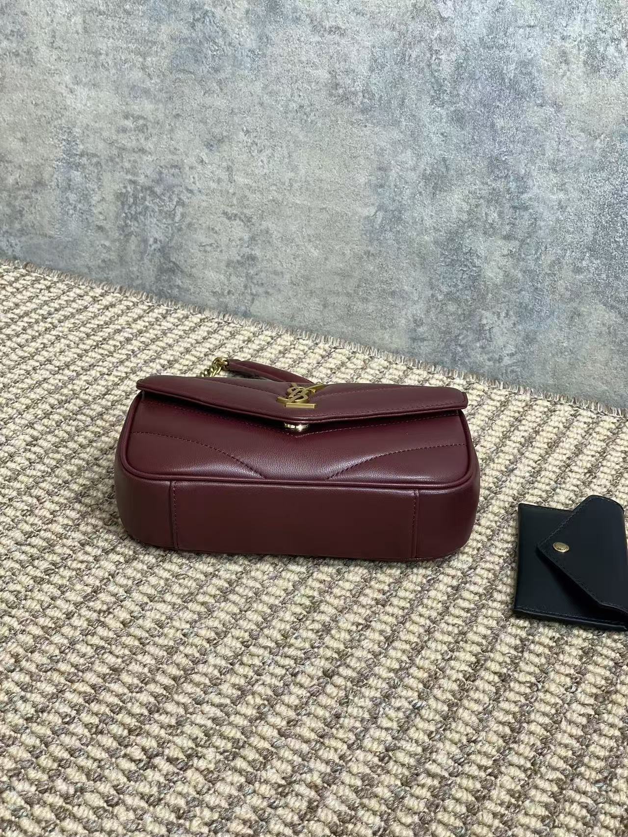 YSL Loulou Mini Chain Crossbody Bag Burgundy - Image 3