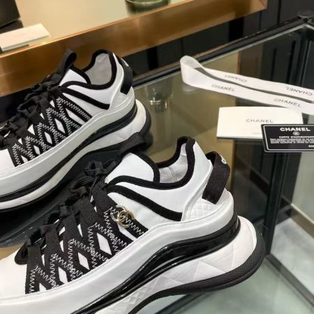 Chanel Fabric Suede Sneakers Black-White - Image 8