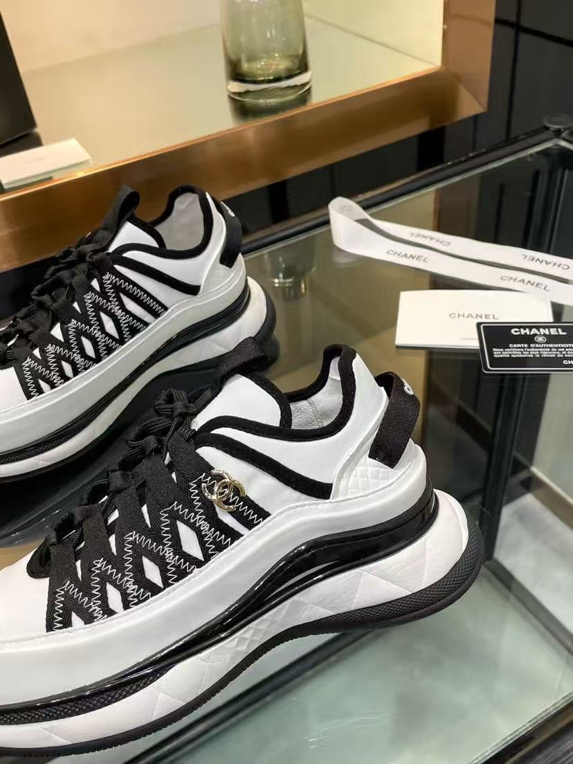 Chanel Fabric Suede Sneakers Black-White - Image 8