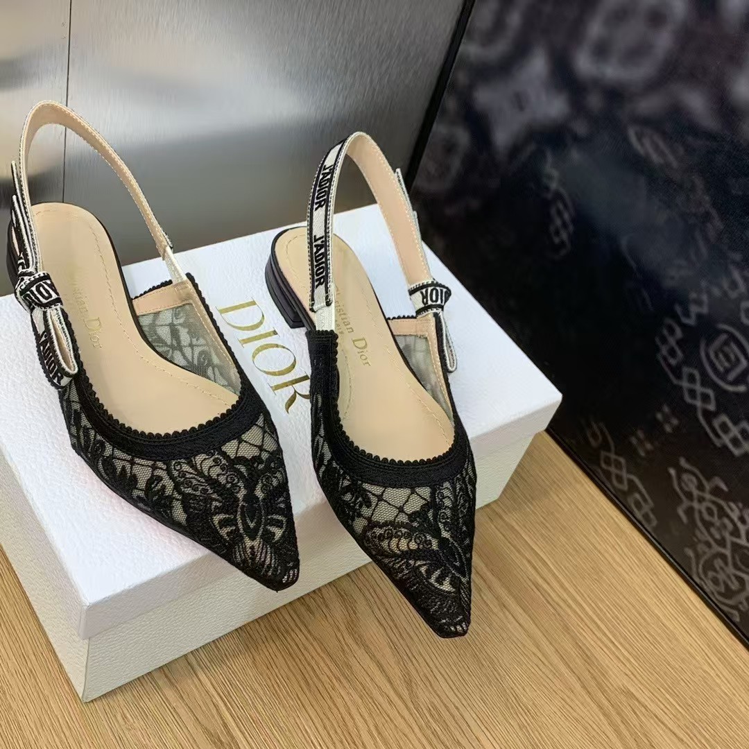 Dior Embroidered Sandals Slingback Flat Mules Black - Image 6