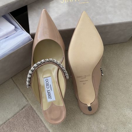 Jimmy Choo Bing 100 Ballet Pink Patent Leather Mules with Crystal Strap - Image 7