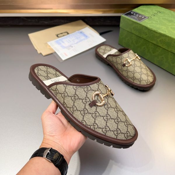 Gucci Monogram Horsebit Men Flat Mules