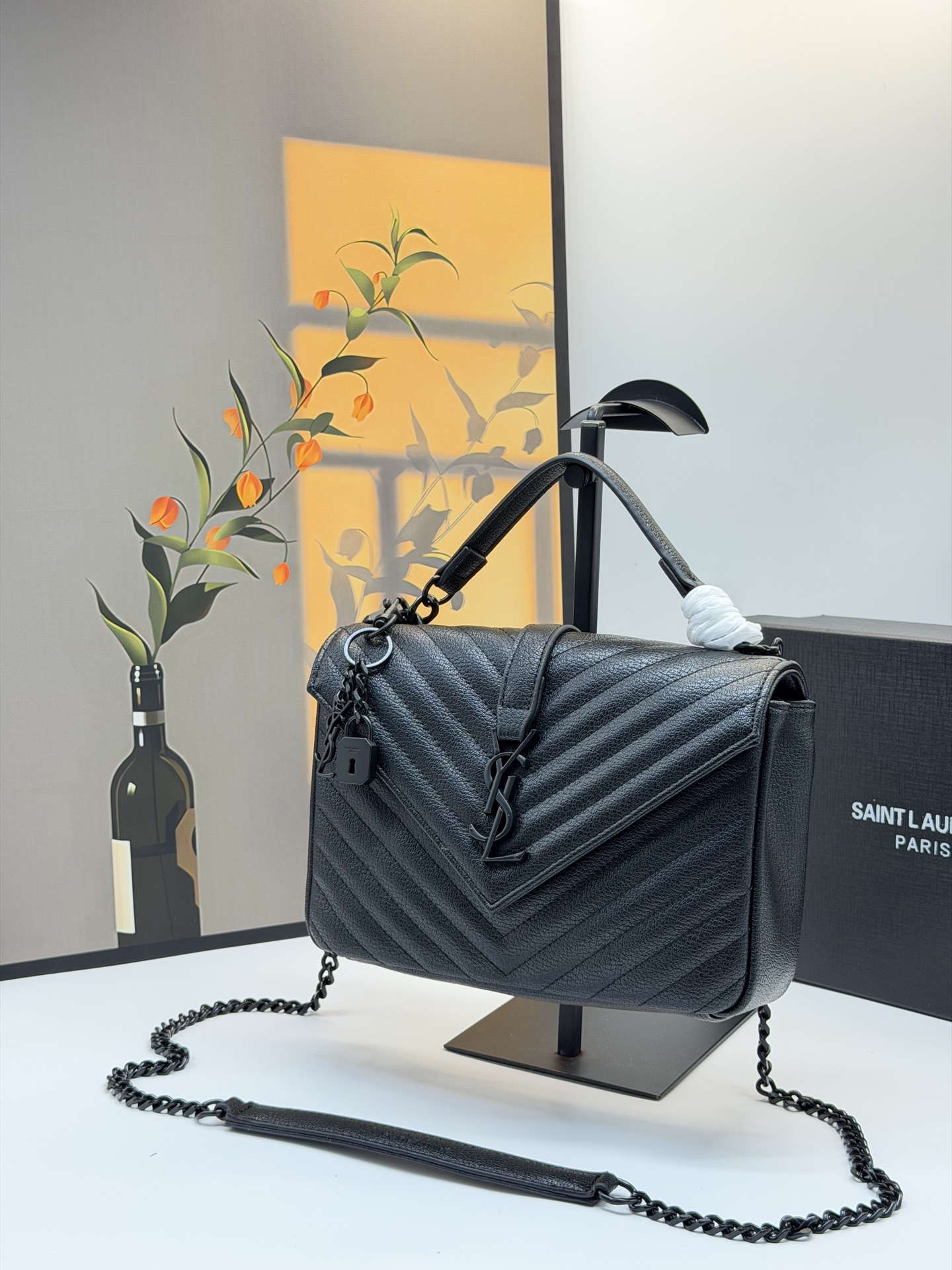 YSL College Black and Gold Messenger Bag - Image 5