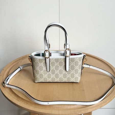 Gucci GG Emblem Mini Bag in Beige and White GG Fabric - Image 3