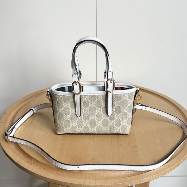 Gucci GG Emblem Mini Bag in Beige and White GG Fabric