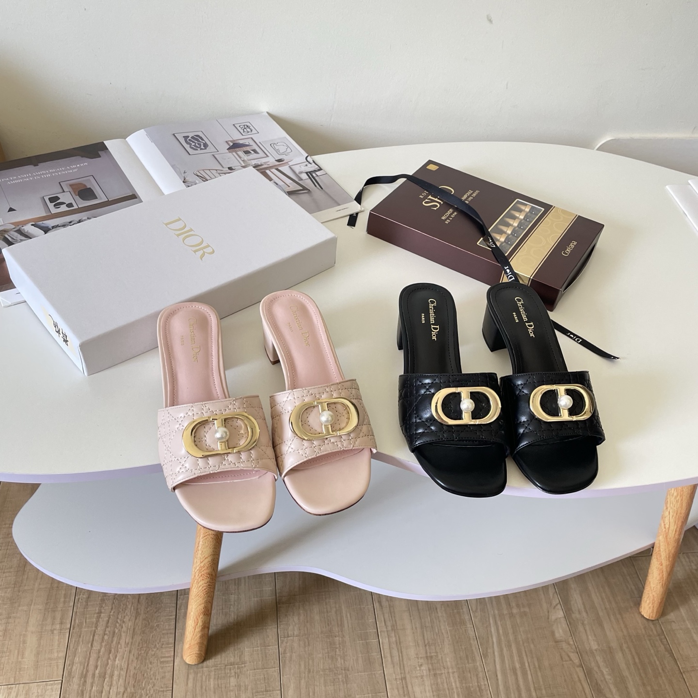 DIOR 26P CD-style Pearl-Embroidered Chunky-Heel Slippers - Image 1