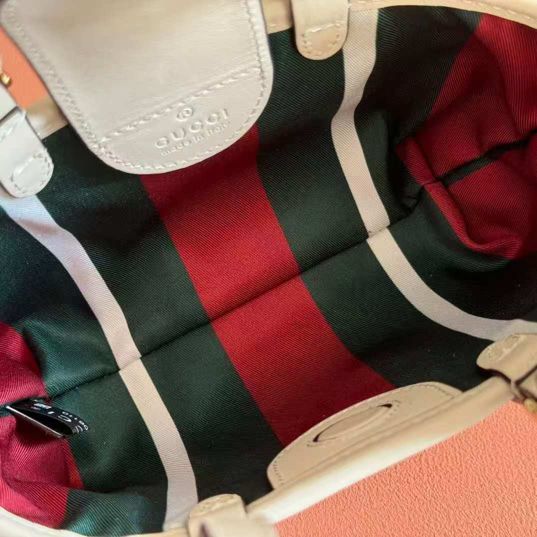 Gucci GG Emblem Mini Bag in Beige and White GG Fabric - Image 6