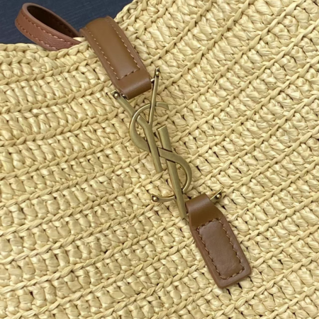 YSL Saint Laurent Le 5 à 7 Supple Small Leather-trimmed Raffia Shoulder Bag - Image 8