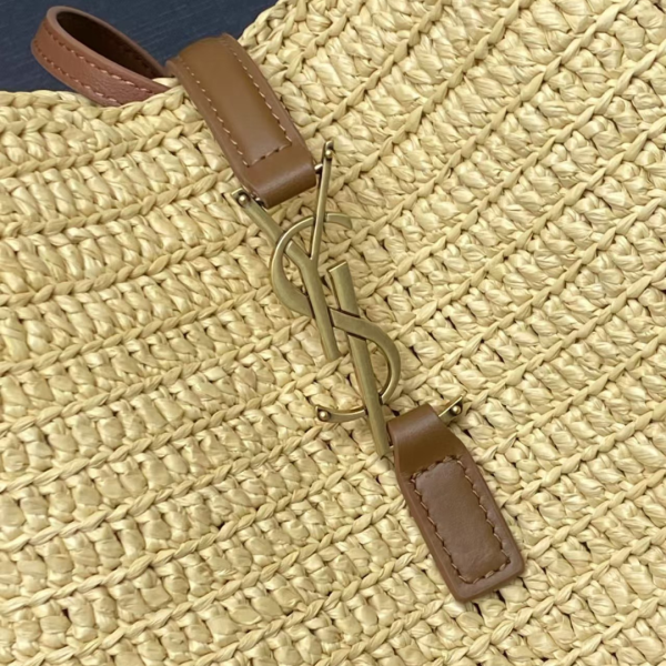 YSL Saint Laurent Le 5 à 7 Supple Small Leather-trimmed Raffia Shoulder Bag