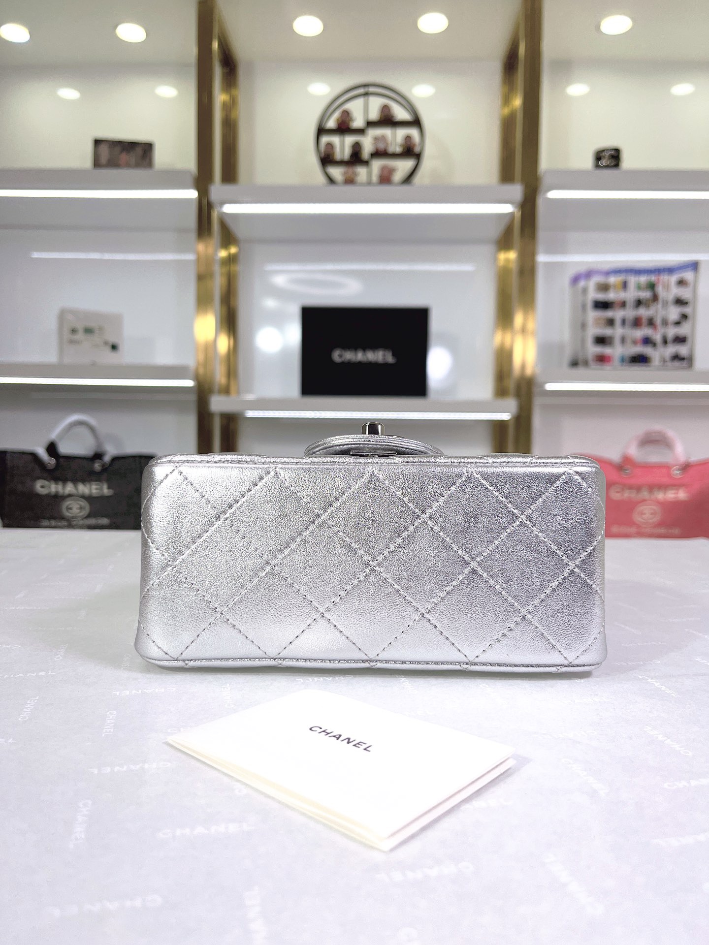 Chanel Quilted Silver Flap Bag - Image 6