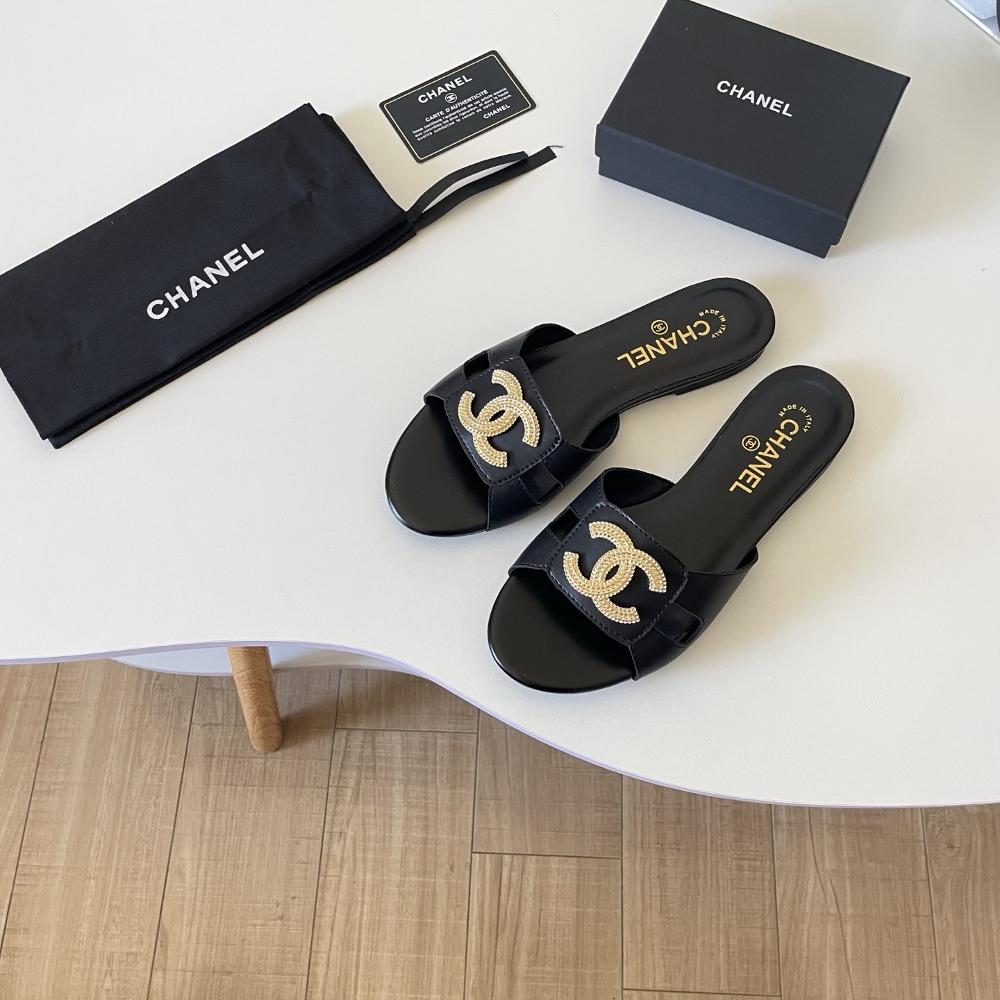 Chanel 26P Large C-Logo Openwork Flat Slippers - Image 5