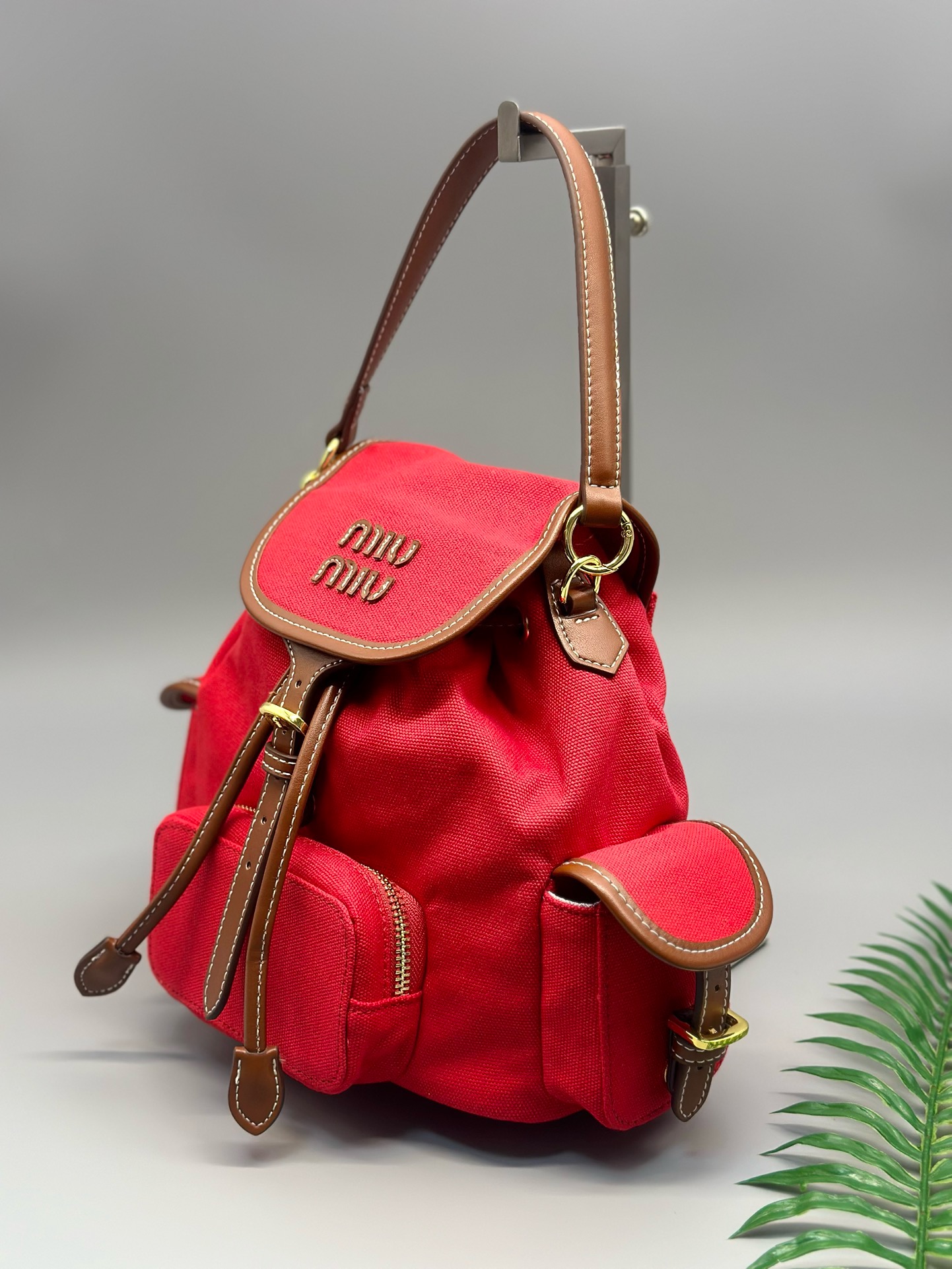 Miu Miu Canvas and Leather Backpack - Image 3