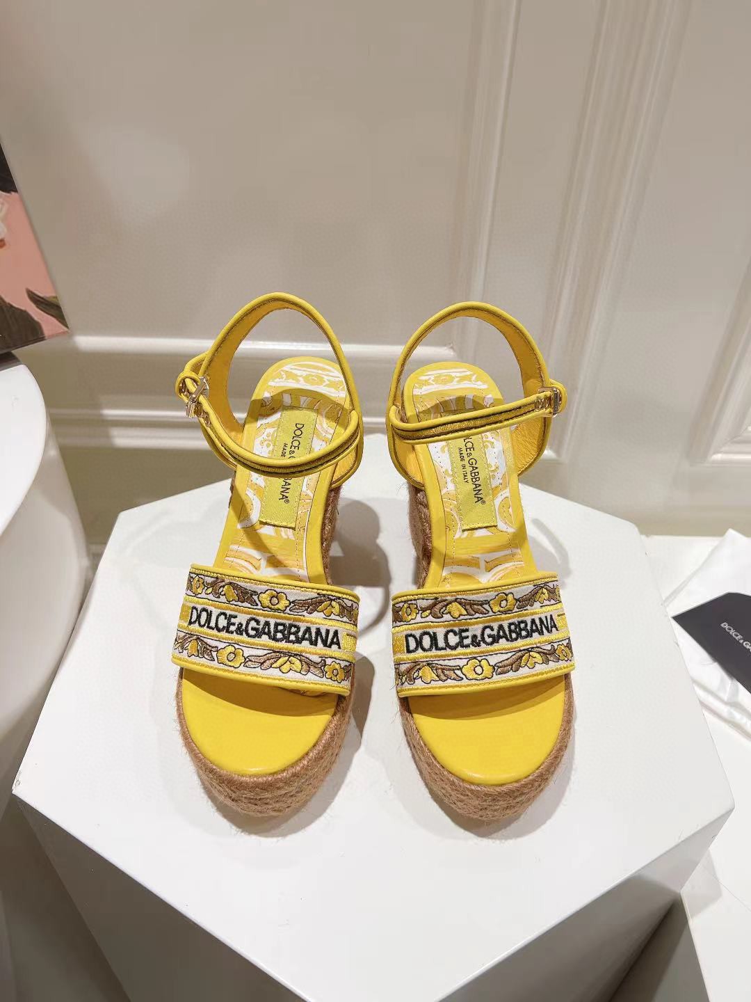 Dolce & Gabbana Hemp Rope Wedge Sandals - Image 1