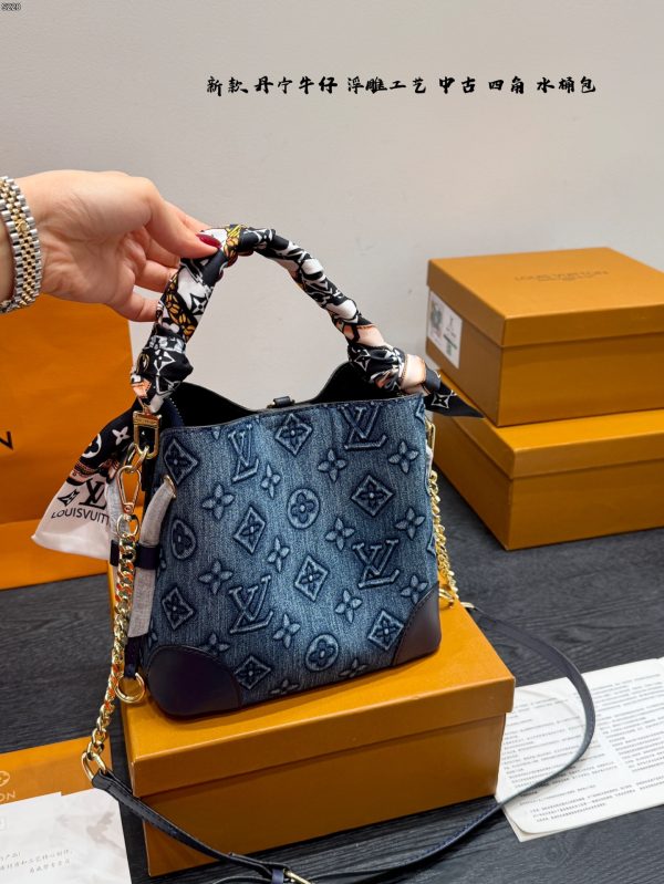 LV Denim bucket shoulder handbag