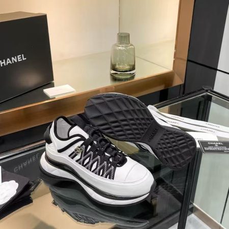 Chanel Fabric Suede Sneakers Black-White - Image 6