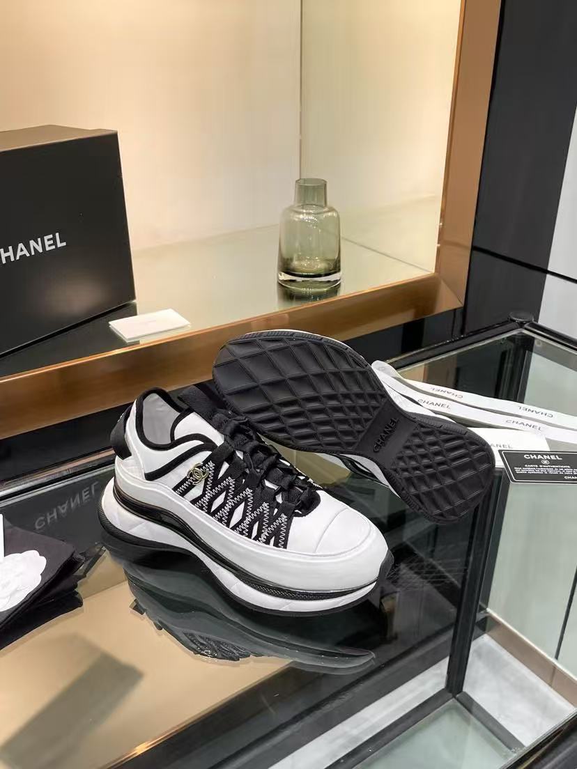 Chanel Fabric Suede Sneakers Black-White - Image 6
