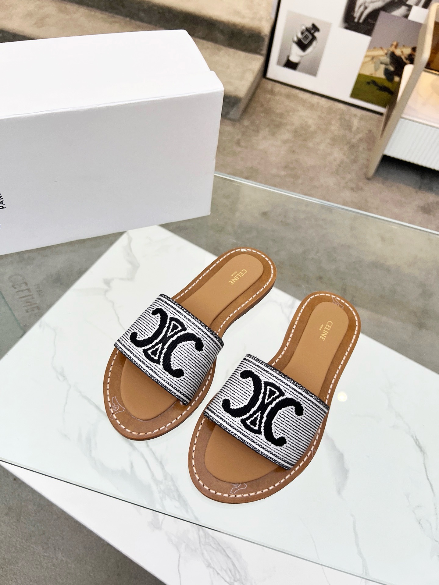 CELINE LYMPIA EMBROIDERED COTTON CANVAS MULES - Image 3