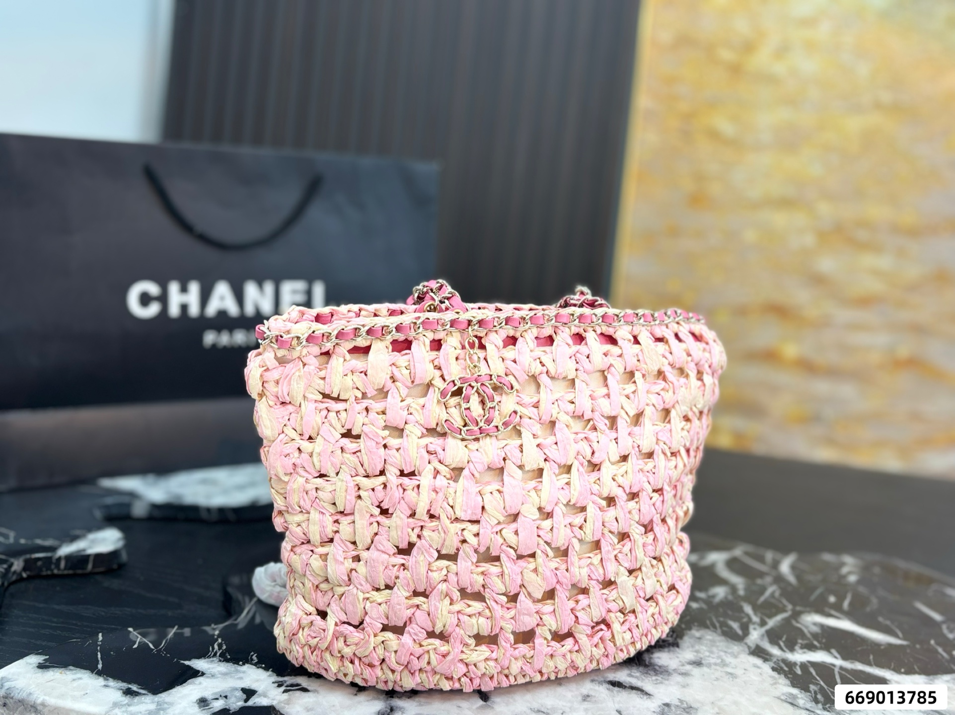 Chanel 23P Chain-Handled Woven Bag - Image 8