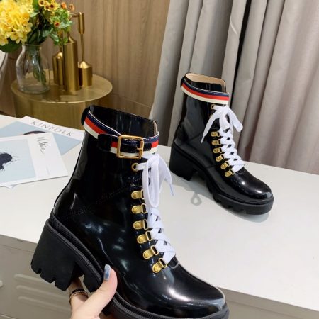 Gucci Sylvie Web Accent Combat Boots - Image 4