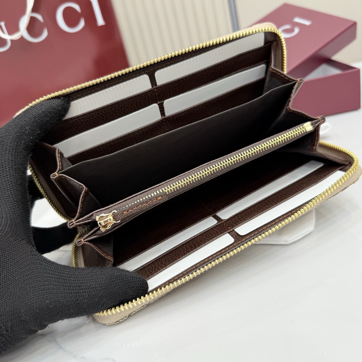 Gucci Marmont Zip Around Wallet in Sand and Brown GG Canvas - Image 10